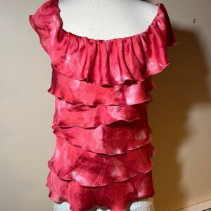 White House Black Market | Tiered Ruffle Lined Red Top PINK CORAL